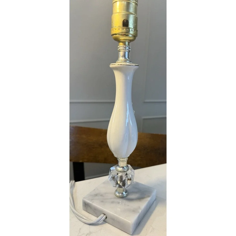 Vintage Porcelain Boudoir Lamps (2) Marble Base Roses Green Pink White Gold 50's